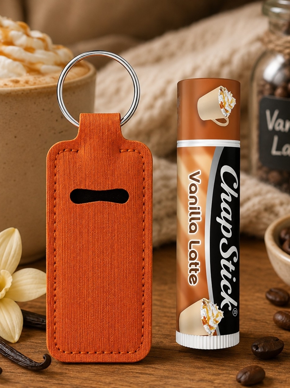 Chapstick Vanilla Latte & Ramdom Picked Lip Gloss Keychain Holder